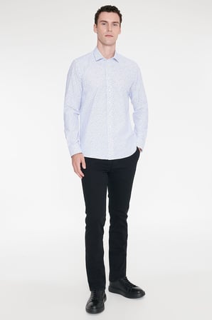 Pamuklu Slim Fit Dar Kesim Klasik Yaka Baskılı Gömlek