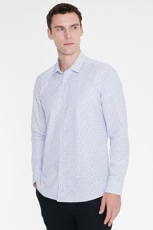 Pamuklu Slim Fit Dar Kesim Klasik Yaka Baskılı Gömlek