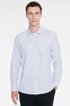 Pamuklu Slim Fit Dar Kesim Klasik Yaka Baskılı Gömlek
