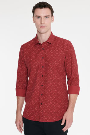 Pamuklu Slim Fit Dar Kesim Klasik Yaka Baskılı Gömlek