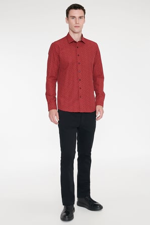 Pamuklu Slim Fit Dar Kesim Klasik Yaka Baskılı Gömlek