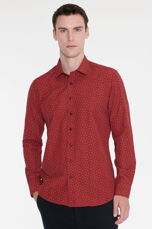Pamuklu Slim Fit Dar Kesim Klasik Yaka Baskılı Gömlek
