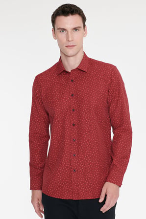 Pamuklu Slim Fit Dar Kesim Klasik Yaka Baskılı Gömlek