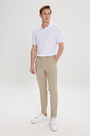 Slim Fit Dar Kesim Beli Lastikli Yan Cep Rahat Pantolon