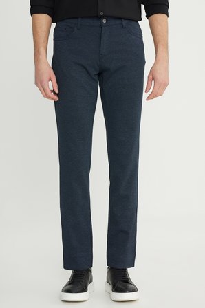 Slim Fit Dar Kesim Diagonal Desenli Yan Cep Pantolon