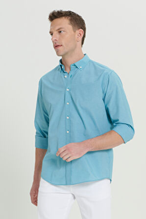 Comfort Fit Rahat Kesim Gizli Düğme Yaka Pamuklu Kareli Gömlek