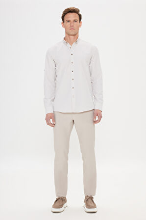 Slim Fit Dar Kesim Gofre Desenli Düğmeli Yaka Hafif Kumaş Gömlek