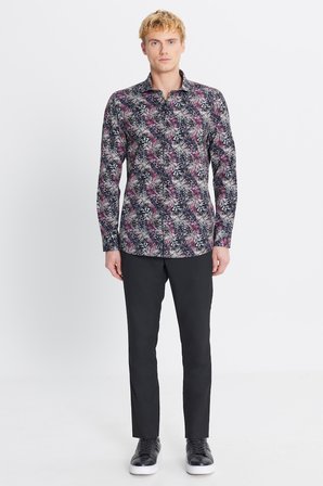 %100 Pamuk Slim Fit Büyük İtalyan Yaka Baskılı Gömlek