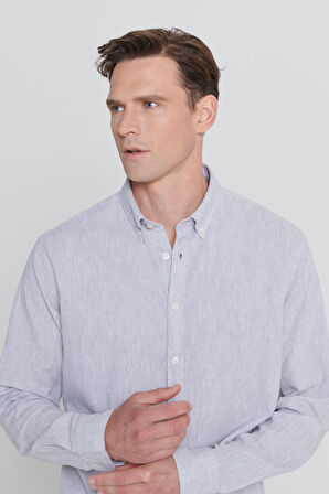 Comfort Fit Rahat Kesim Düğmeli Yaka Casual Keten Gömlek
