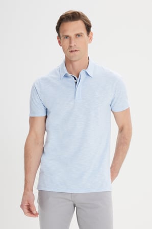Slim Fit Dar Kesim Pamuklu Jakarlı Polo Yaka Tişört