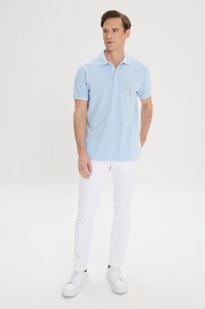 Slim Fit Dar Kesim %100 Pamuk Baskılı Polo Yaka Tişört