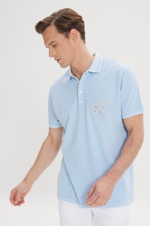 Slim Fit Dar Kesim %100 Pamuk Baskılı Polo Yaka Tişört