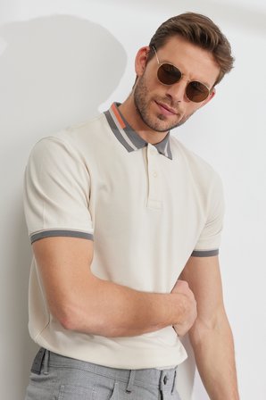 Slim Fit Dar Kesim %100 Pamuk Polo Yaka Tişört