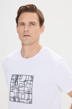 Slim Fit Dar Kesim Pamuklu Esnek Baskılı Bisiklet Yaka Tişört
