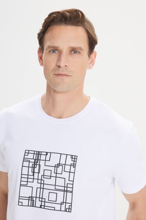 Slim Fit Dar Kesim Pamuklu Esnek Baskılı Bisiklet Yaka Tişört