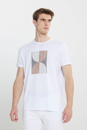 Slim Fit Dar Kesim Pamuklu Esnek Baskılı Bisiklet Yaka Tişört