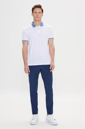Slim Fit Dar Kesim %100 Pamuk Jakarlı Polo Yaka Tişört
