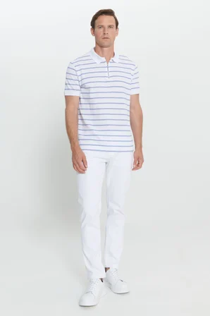 Slim Fit Dar Kesim Pamuklu Çizgili Polo Yaka Tişört