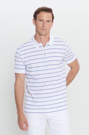 Slim Fit Dar Kesim Pamuklu Çizgili Polo Yaka Tişört