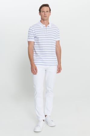 Slim Fit Dar Kesim Pamuklu Çizgili Polo Yaka Tişört
