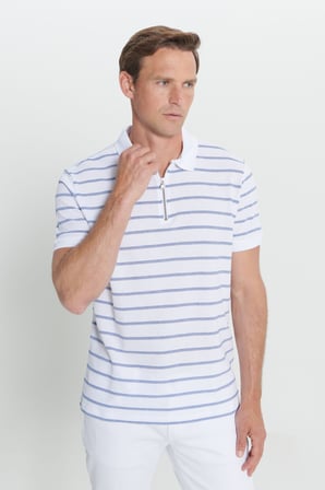 Slim Fit Dar Kesim Pamuklu Çizgili Polo Yaka Tişört