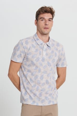 Slim Fit Dar Kesim Polo Yaka Baskılı Tişört