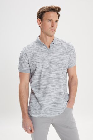 Slim Fit Dar Kesim %100 Pamuk Jakarlı Polo Yaka Tişört