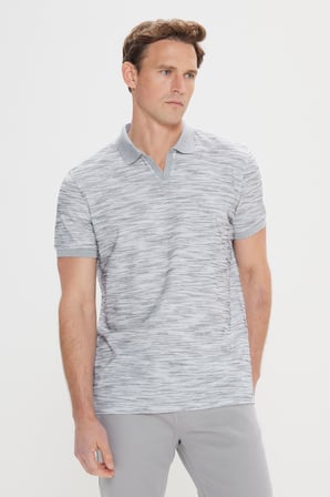 Slim Fit Dar Kesim %100 Pamuk Jakarlı Polo Yaka Tişört