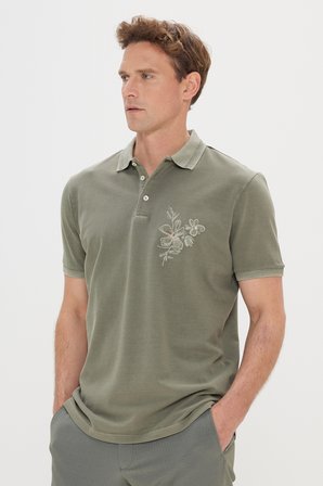 Slim Fit Dar Kesim %100 Pamuk Baskılı Polo Yaka Tişört