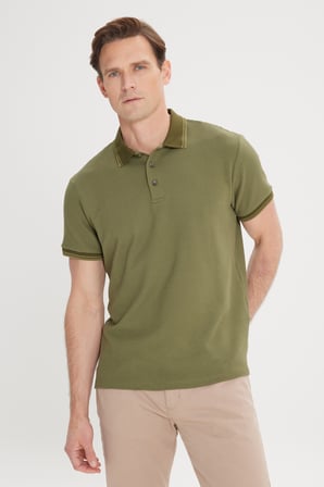 Slim Fit Dar Kesim %100 Pamuk Polo Yaka Armürlü Tişört