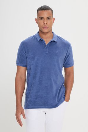 Slim Fit Dar Kesim Pamuklu Havlu Kumaş Polo Yaka Tişört