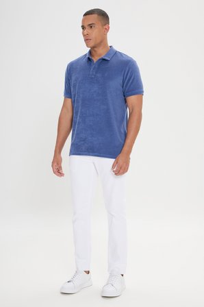 Slim Fit Dar Kesim Pamuklu Havlu Kumaş Polo Yaka Tişört