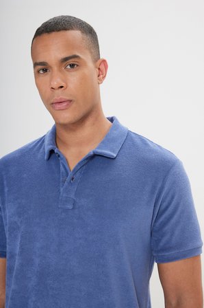 Slim Fit Dar Kesim Pamuklu Havlu Kumaş Polo Yaka Tişört