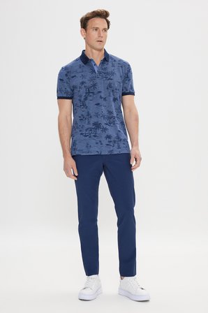 Slim Fit Dar Kesim %100 Pamuk Desenli Polo Yaka Tişört