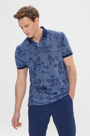 Slim Fit Dar Kesim %100 Pamuk Desenli Polo Yaka Tişört