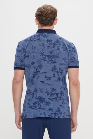 Slim Fit Dar Kesim %100 Pamuk Desenli Polo Yaka Tişört