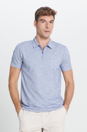 Slim Fit Dar Kesim Polo Yaka Çizgili Cepli Tişört