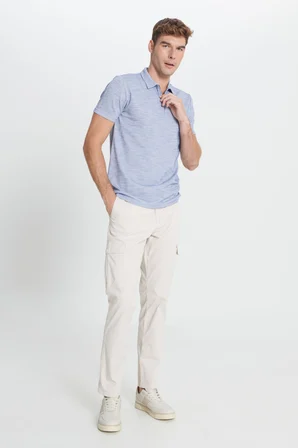 Slim Fit Dar Kesim Polo Yaka Çizgili Cepli Tişört