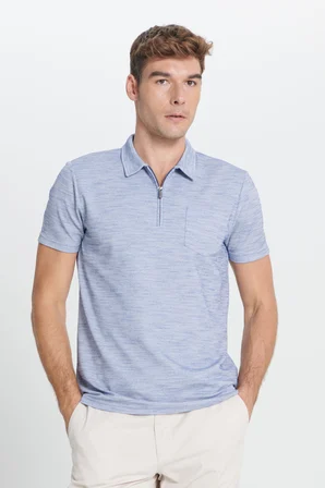 Slim Fit Dar Kesim Polo Yaka Çizgili Cepli Tişört