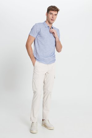 Slim Fit Dar Kesim Polo Yaka Çizgili Cepli Tişört