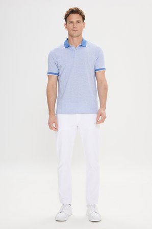 Slim Fit Dar Kesim Pamuklu Jakarlı Polo Yaka Tişört