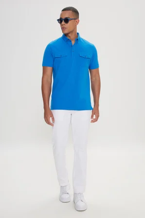 Slim Fit Dar Kesim %100 Pamuk Polo Yaka Tişört