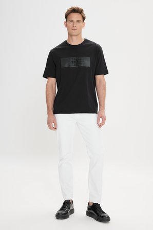 Modern Fit Rahat Kesim %100 Pamuk Baskılı Bisiklet Yaka Tişört