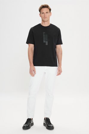 Modern Fit Rahat Kesim %100 Pamuk Baskılı Bisiklet Yaka Tişört