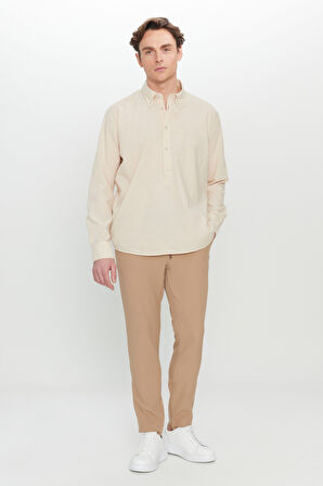 Oversize Bol Kesim Düğmeli Yaka %100 Pamuk Gömlek