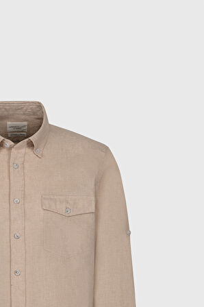 Slim Fit Dar Kesim Düğmeli Yaka Oxford %100 Pamuk Gömlek