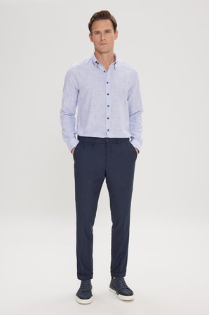 Slim Fit Kuş Gözü Desenli Esnek Beli Lastikli Bağlamalı Pantolon