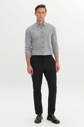 Slim Fit Dar Kesim Gofre Desenli Esnek Beli Bağlamalı Pantolon
