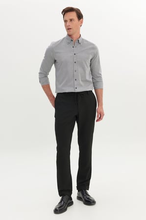 Slim Fit Dar Kesim Gofre Desenli Esnek Beli Bağlamalı Pantolon