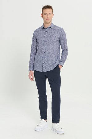 Pamuklu Slim Fit Dar Kesim Klasik Yaka Baskılı Gömlek